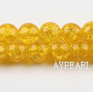 Lampwork Glass Crystal Beads, Yellow, 10mm round frizzling shape, Sold per 31.5-inch strand