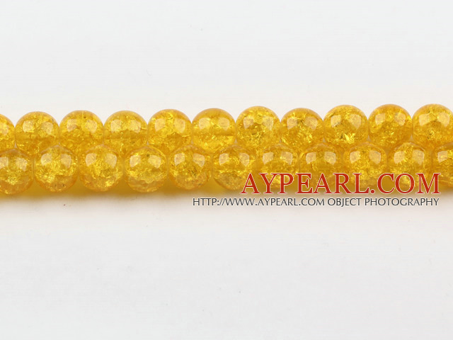 Lampwork Glass Crystal Beads, Yellow, 10mm round frizzling shape, Sold per 31.5-inch strand