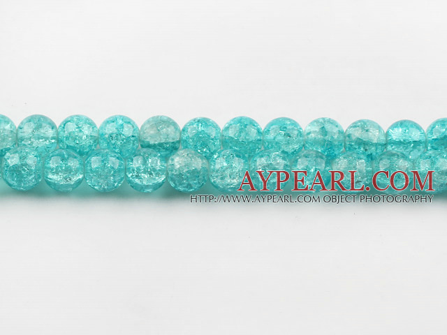 Lampwork Glass Crystal Beads, Turquoise Blue Color, 10mm round frizzling shape, Sold per 31.5-inch strand