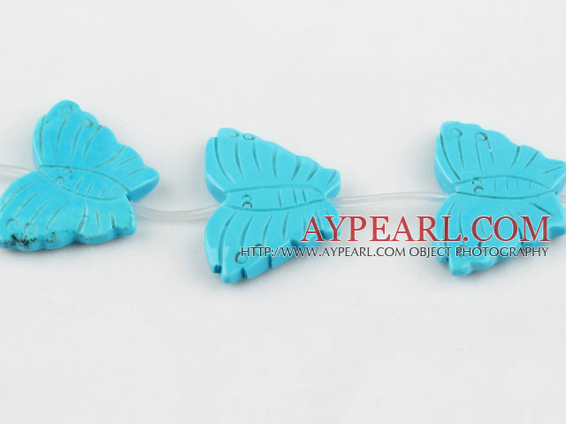 turquoise beads,6*25*35mm carved butterfly,blue,sold per 15.94-inch strand