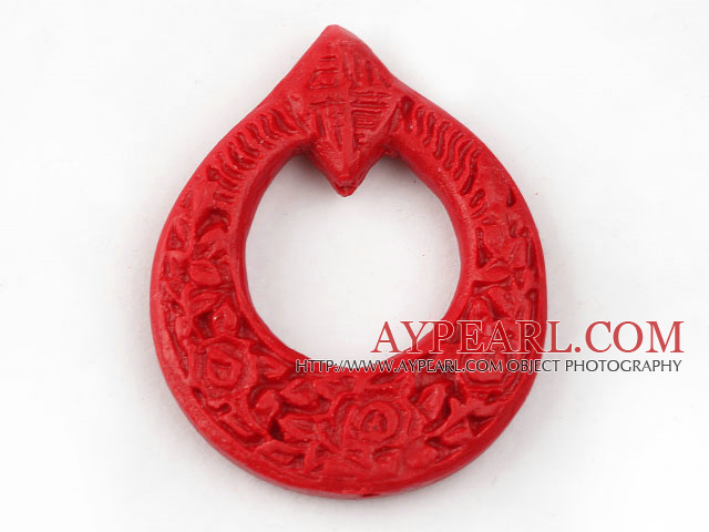 Cinnabar Beads，6*42*50mm ring,Red,Sold by each.