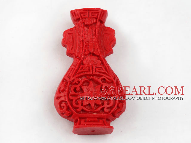 Cinnabar Beads，10*27*48mm vase,Red,Sold by each.