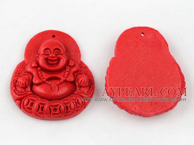 Cinnabar Beads，10*37*45mm Buddha,Red,Sold by each.