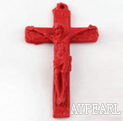 Cinnabar Beads,40*70mm cross ,red ,Sold by each.