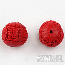 Cinnabar Beads,16mm round with carved Chinese character,Red,Sold by each.