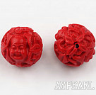 Cinnabar Beads,18mm round,Red,Sold by each.