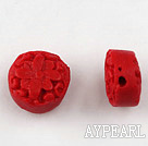 Cinnabar Beads,12mm flat round,Red,Sold by each.