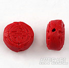 Cinnabar Beads,12mm flat round ,Red,Sold by each.
