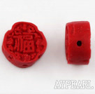 Cinnabar Beads,12mm flat round,Red,Sold by each.