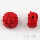 Cinnabar Beads,12mm flat round statue,Red,Sold by each.