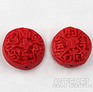 Cinnabar Beads,20mm flat round,Red,Sold by each.
