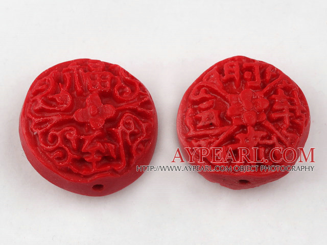 Cinnabar Beads,20mm flat round,Red,Sold by each.