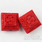 Cinnabar Beads,18mm square,Red,Sold by each.
