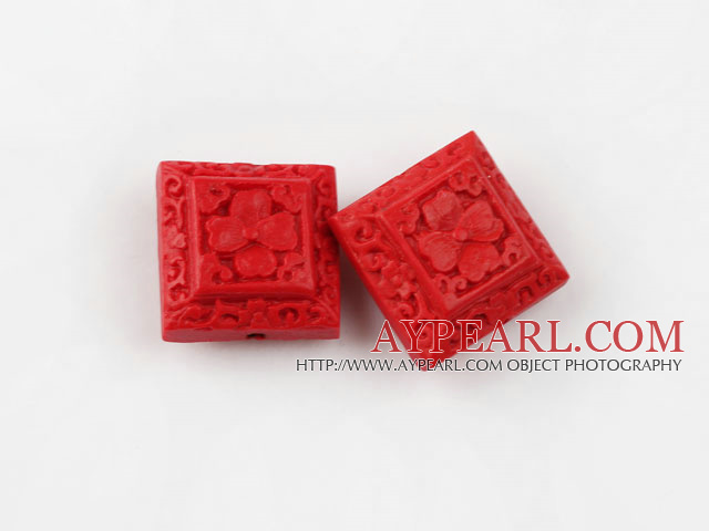 Cinnabar Beads,18mm square,Red,Sold by each.