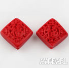 Cinnabar Beads，16mm square,Red,Sold by each.