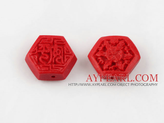 Cinnabar Beads,8*16mm hexagon,Red,Sold by each.