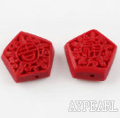 Cinnabar Beads,8*16mm pentagon,Red,Sold by each.
