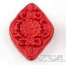 Cinnabar Beads,6*20*30mm diamond,Red,Sold by each.