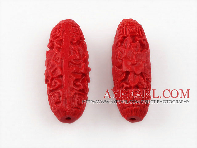 Cinnabar Beads,8*25mm oval,Red,Sold by each.