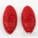 Cinnabar Beads,10*14*30mm flat oval,Red,Sold by each.