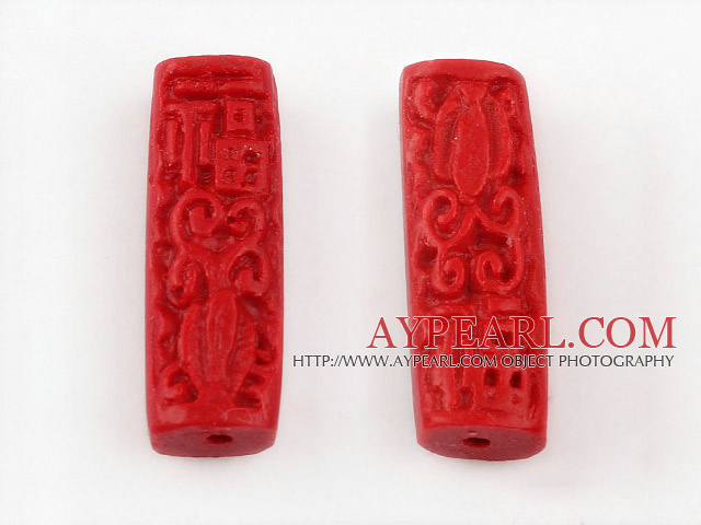 Cinnabar Beads,8*25mm rectangle,Red,Sold by each.