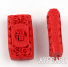 Cinnabar Beads,15*28mm rectangle,Red,Sold by each.