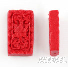 Cinnabar Beads,16*30mm rectangle,Red,Sold by each.