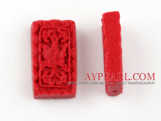 Cinnabar Beads,16*30mm rectangle,Red,Sold by each.