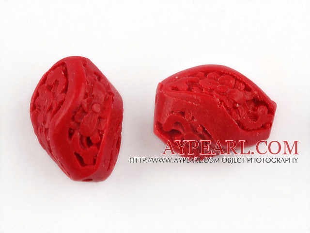 Cinnabar Beads,16*18mm twisted,Red,Sold by each.