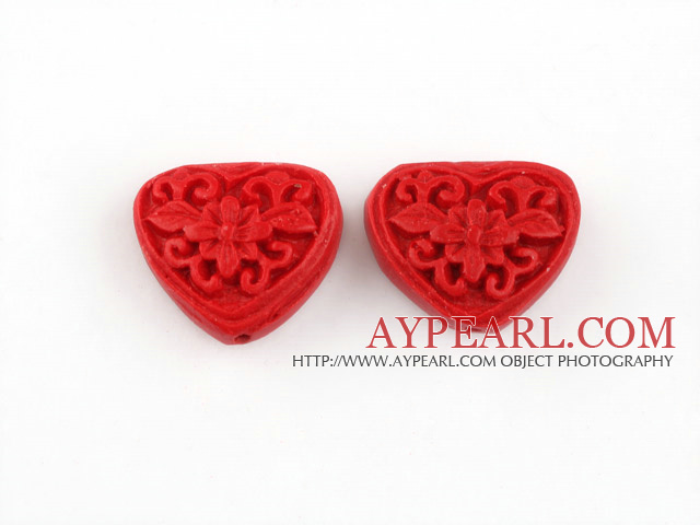 Cinnabar Beads,16*18mm heart,Red,Sold by each.