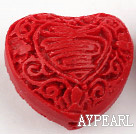 Cinnabar Beads,12*20mm heart,Red,Sold by each.