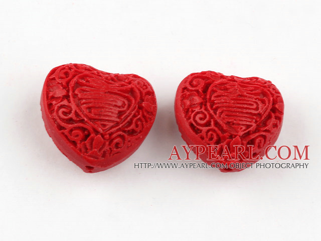 Cinnabar Beads,12*20mm heart,Red,Sold by each.