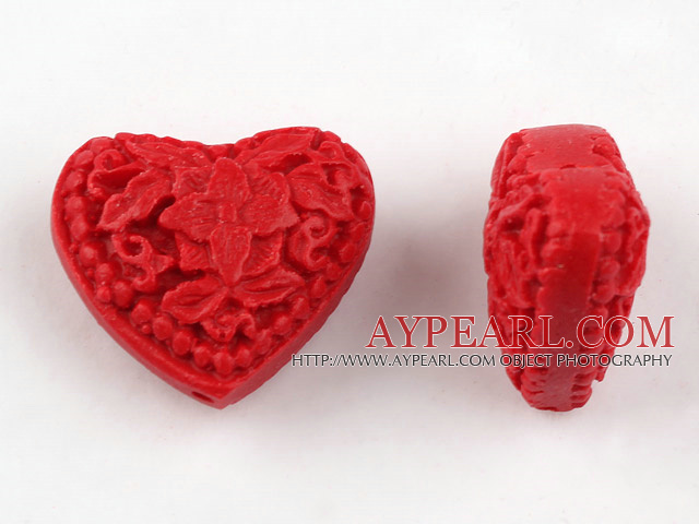 Cinnabar Beads,12*25mm heart,Red,Sold by each.