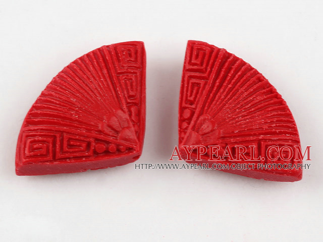Cinnabar Beads,20*30mm fan,Red,Sold by each.