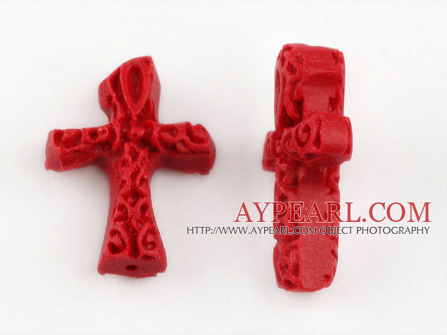Cinnabar Beads,20*26mm cross,Red,Sold by each.