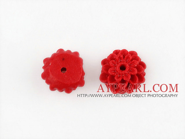 Cinnabar Beads,8mm chrysanthemum,Red,Sold by each.