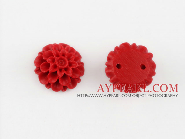 Cinnabar Beads,12mm chrysanthemum,Red,Sold by each.