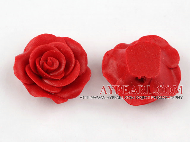 Cinnabar Beads,20mm rose,Red,Sold by each.