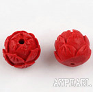Cinnabar Beads,14mm flower ball,Red,Sold by each.