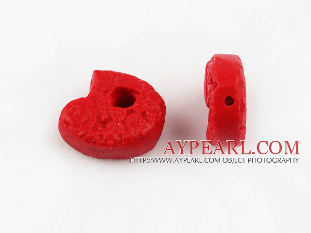Cinnabar Beads,14mm fish,Red,Sold by each.