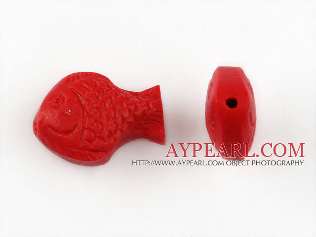 Cinnabar Beads,8*12*18mm fish,Red,Sold by each.