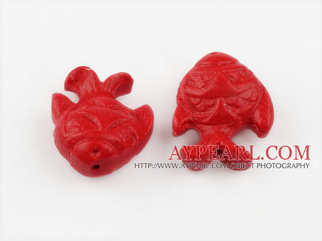 Cinnabar Beads,2*20*25mm fish,Red,Sold by each.