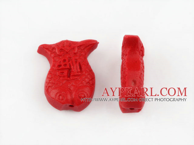 Cinnabar Beads,8*20*26mm two fish,Red,Sold by each.