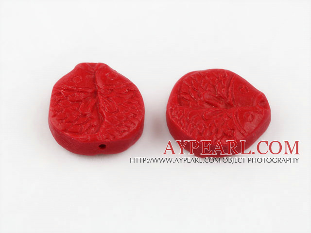 Cinnabar Beads,8*20mm two fish,Red,Sold by each.