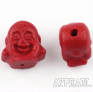 Cinnabar Beads,12mm smile Buddha ,Red,Sold by each.