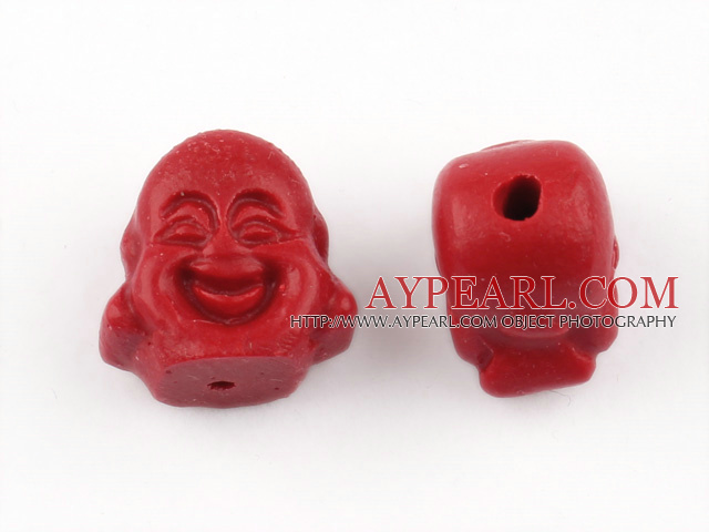 Cinnabar Beads,12mm smile Buddha ,Red,Sold by each.