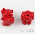 Cinnabar Beads,15*18mm lovely bear,Red,Sold by each.