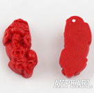 Cinnabar pendant,14*30mm mythical wild animal,Red,Sold by each.