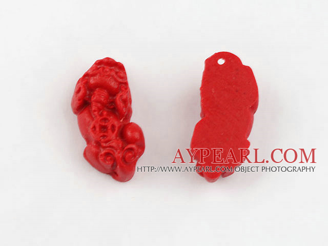 Cinnabar pendant,14*30mm mythical wild animal,Red,Sold by each.