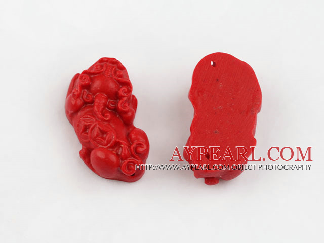 Cinnabar pendant,16*35mm mythical wild animal,Red,Sold by each.